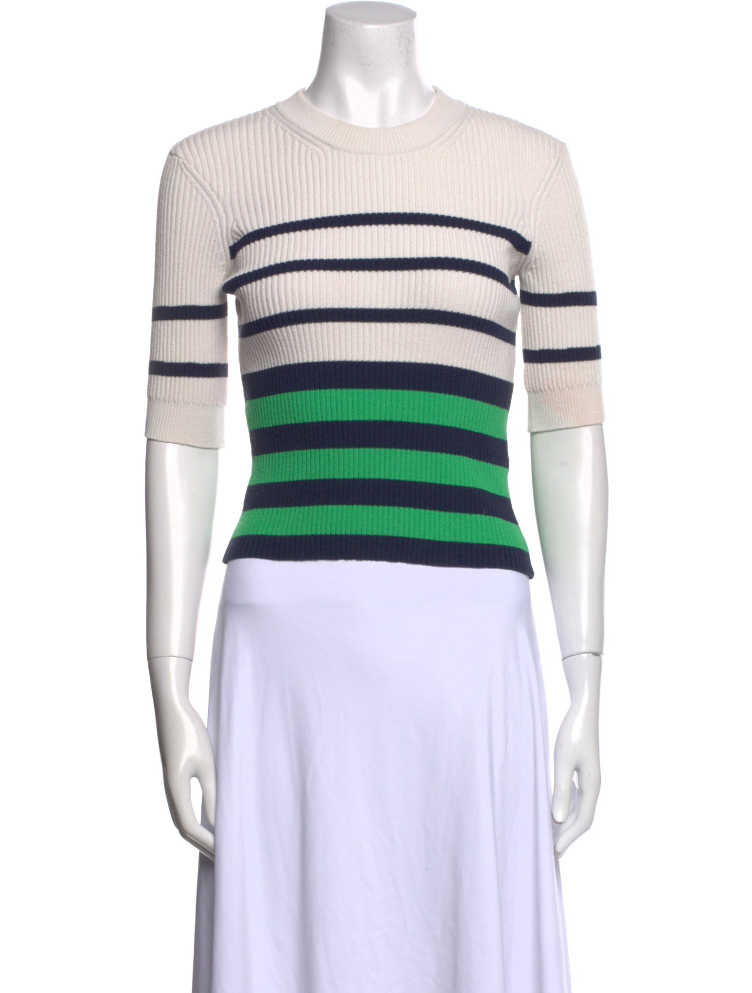 FRAME Striped Crew Neck Crop Top