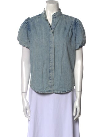 FRAME Mock Neck Short Sleeve Button-Up Top