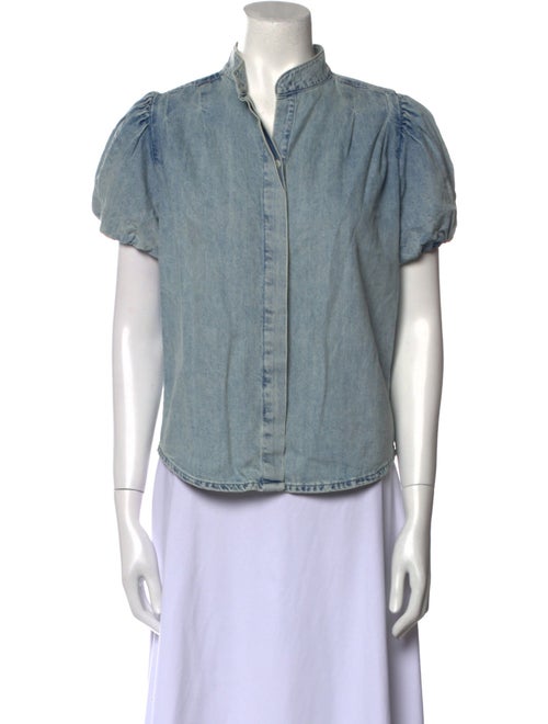 FRAME Mock Neck Short Sleeve Button-Up Top