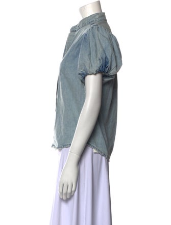 FRAME Mock Neck Short Sleeve Button-Up Top