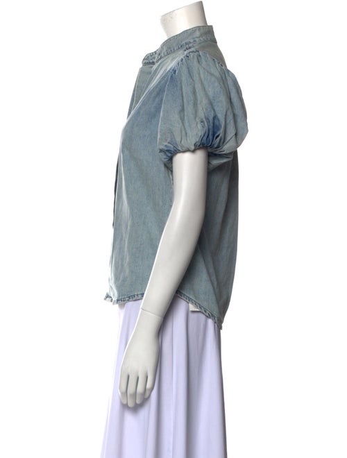 FRAME Mock Neck Short Sleeve Button-Up Top