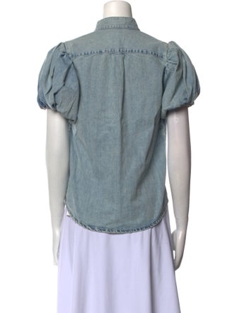 FRAME Mock Neck Short Sleeve Button-Up Top