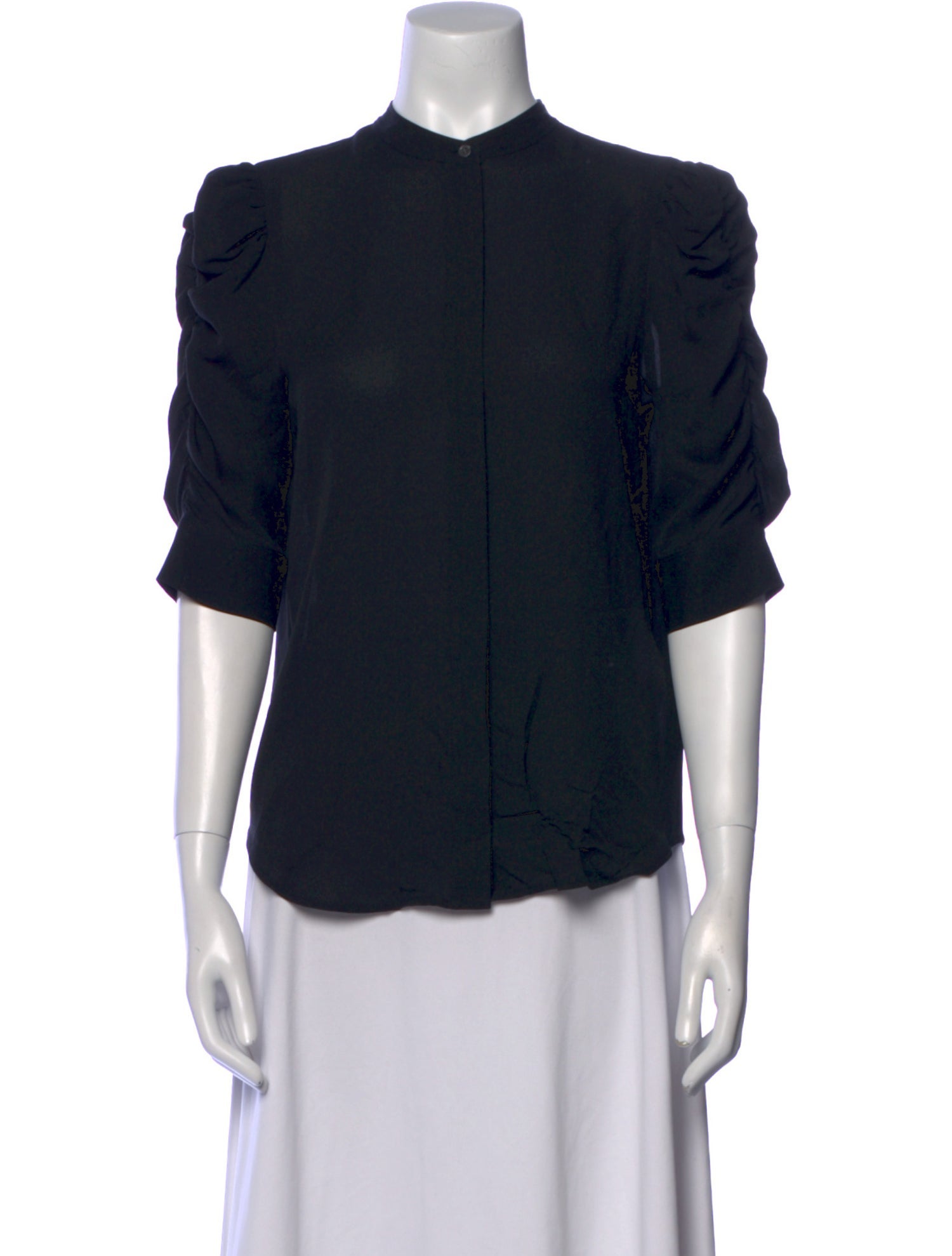 FRAME Silk Mock Neck Button-Up Top