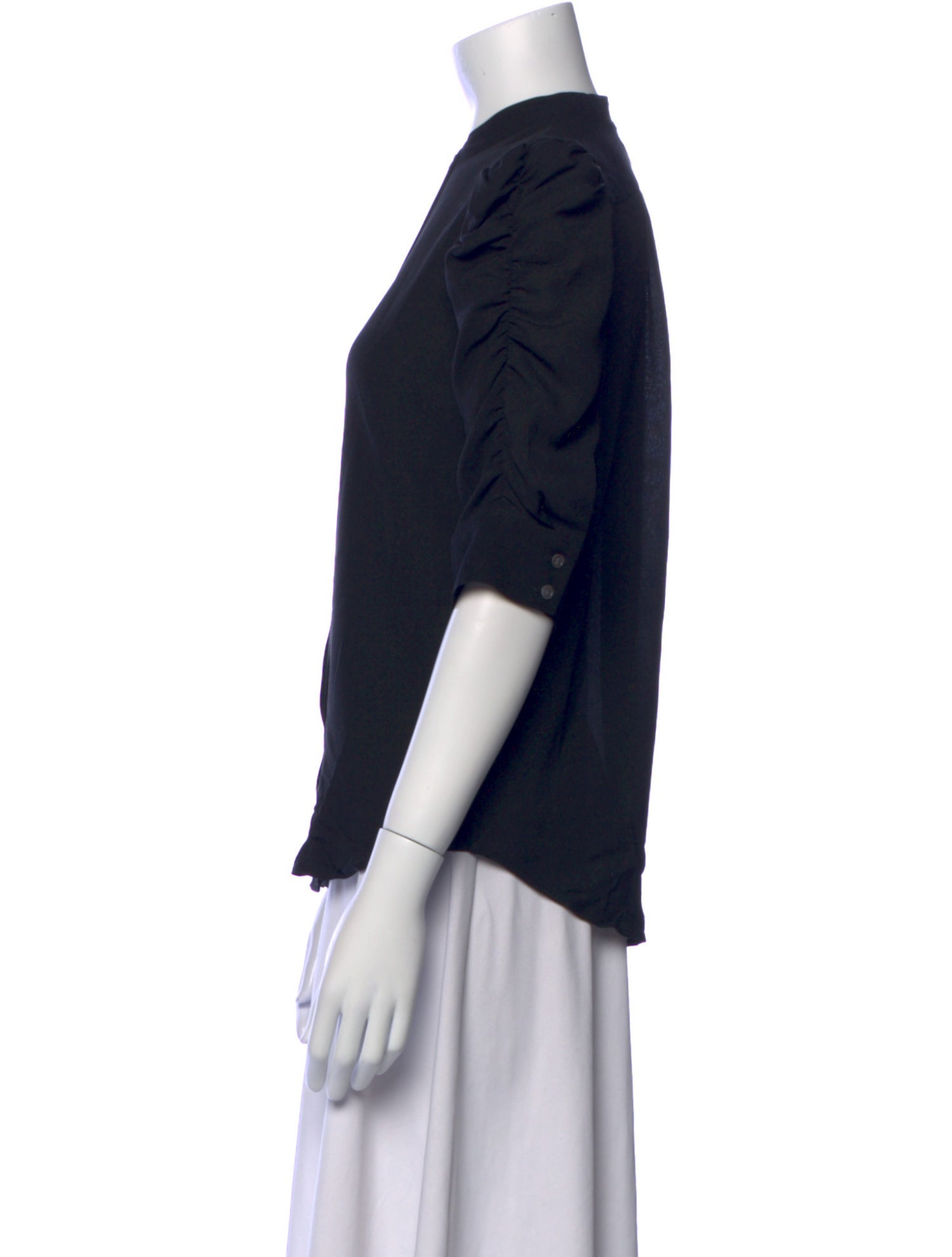 FRAME Silk Mock Neck Button-Up Top