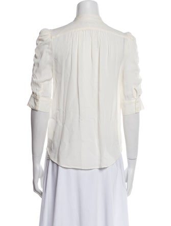 FRAME Silk Three-Quarter Sleeve Button-Up Top