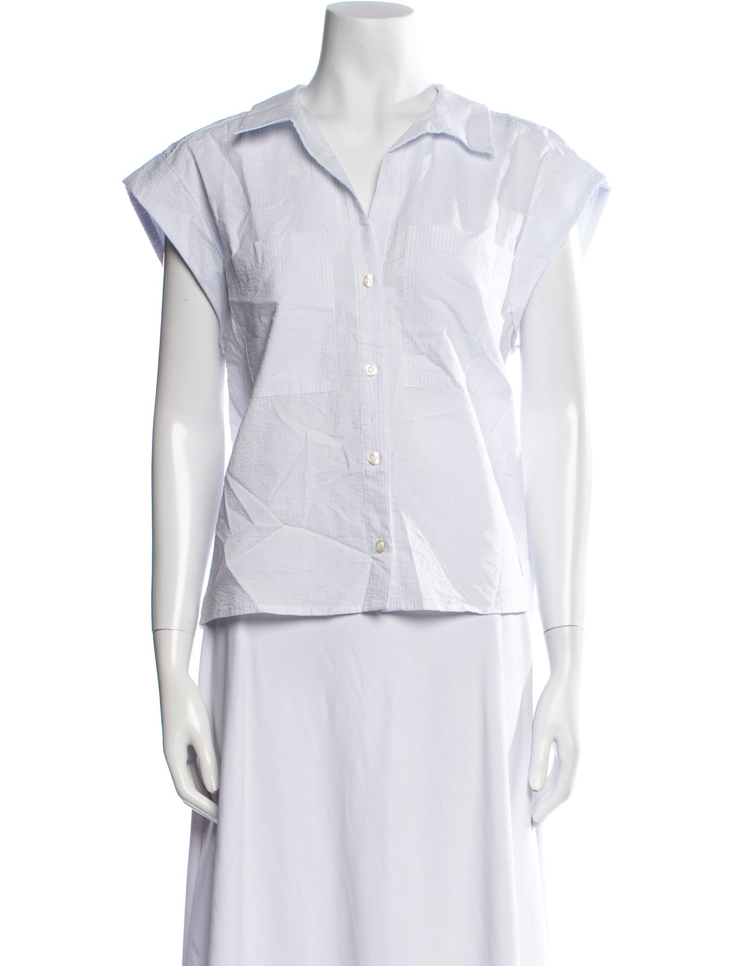 FRAME V-Neck Short Sleeve Button-Up Top