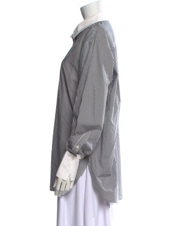 FRAME Striped Three-Quarter Sleeve Button-Up Top