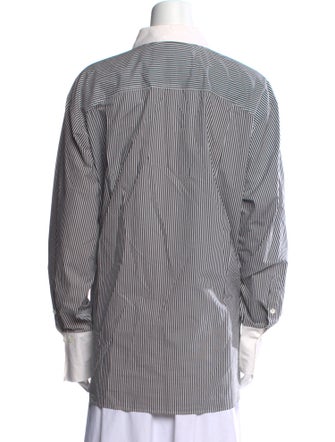 FRAME Striped Three-Quarter Sleeve Button-Up Top