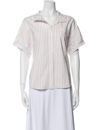 FRAME Striped Short Sleeve Button-Up Top