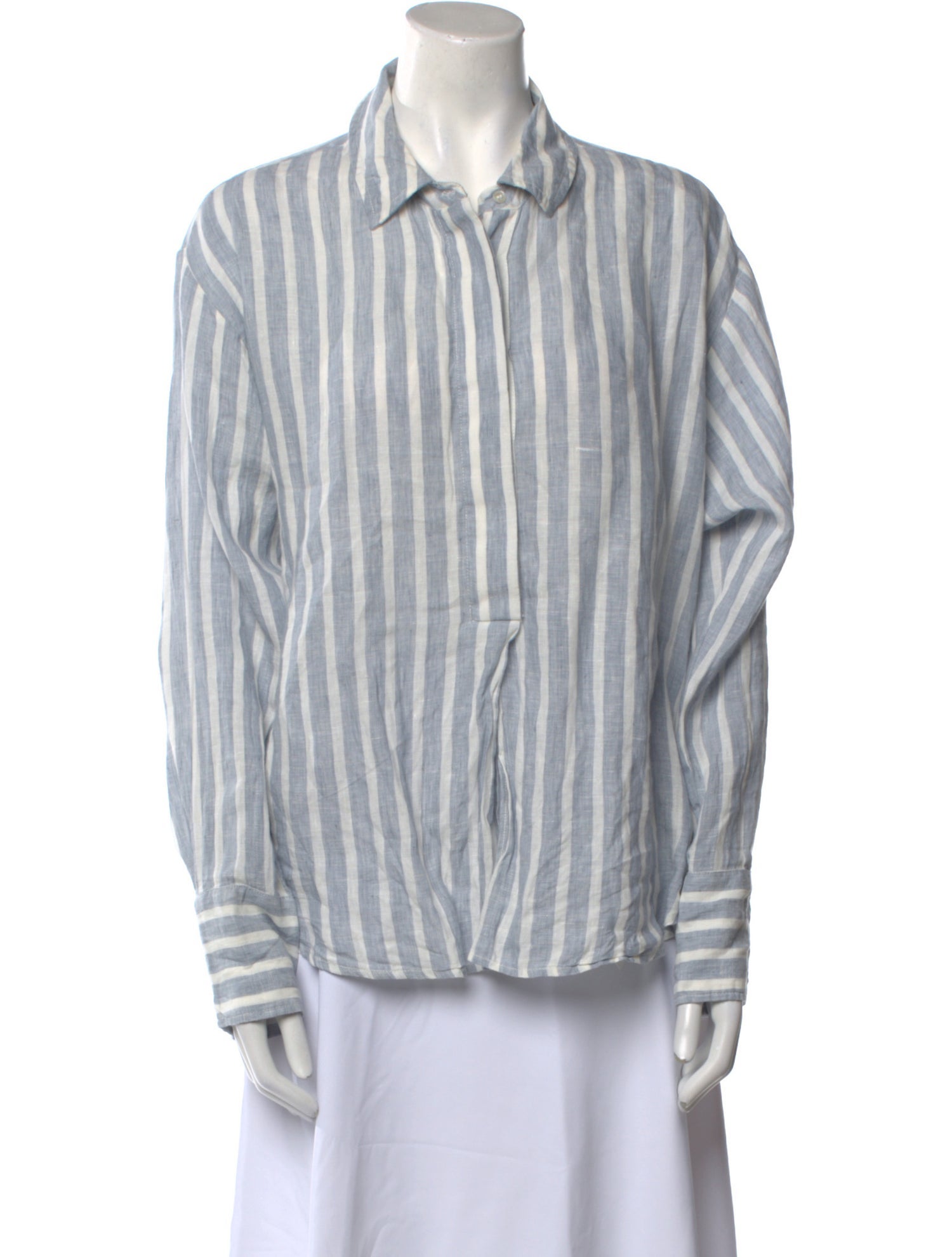 FRAME Linen Striped Button-Up Top