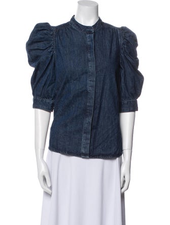 FRAME Mock Neck Three-Quarter Sleeve Button-Up Top