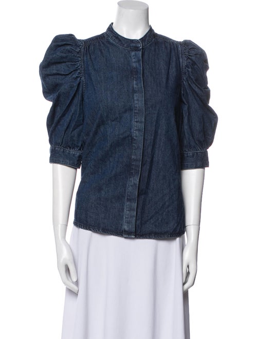 FRAME Mock Neck Three-Quarter Sleeve Button-Up Top