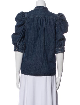 FRAME Mock Neck Three-Quarter Sleeve Button-Up Top