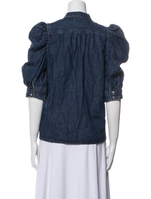 FRAME Mock Neck Three-Quarter Sleeve Button-Up Top