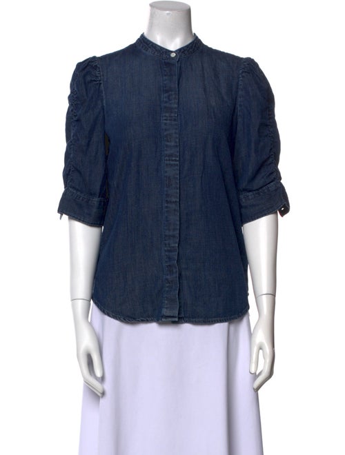 FRAME Mock Neck Three-Quarter Sleeve Button-Up Top