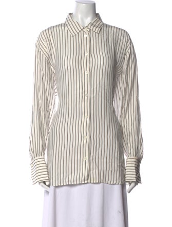 FRAME Silk Striped Button-Up Top