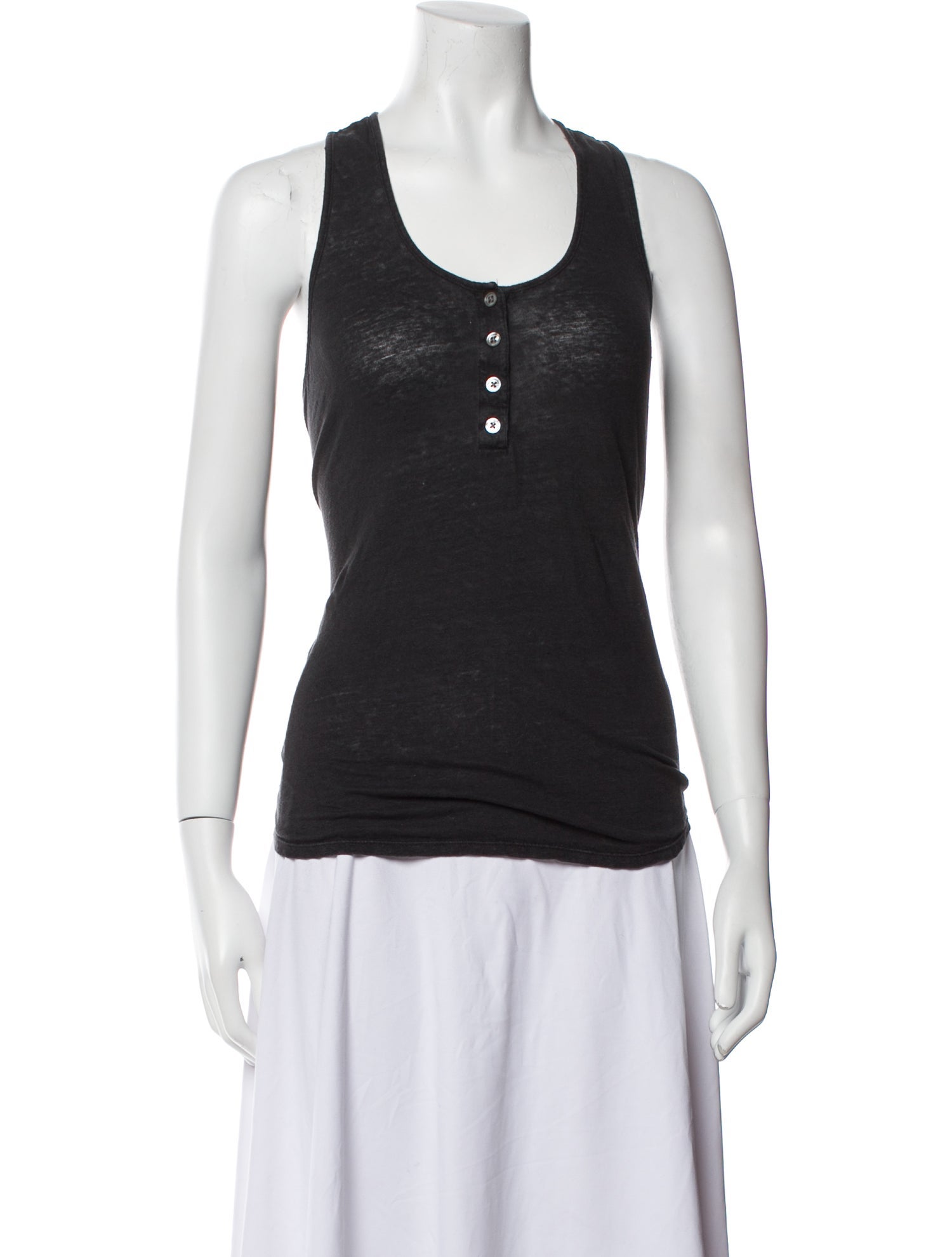 FRAME Linen Scoop Neck Top