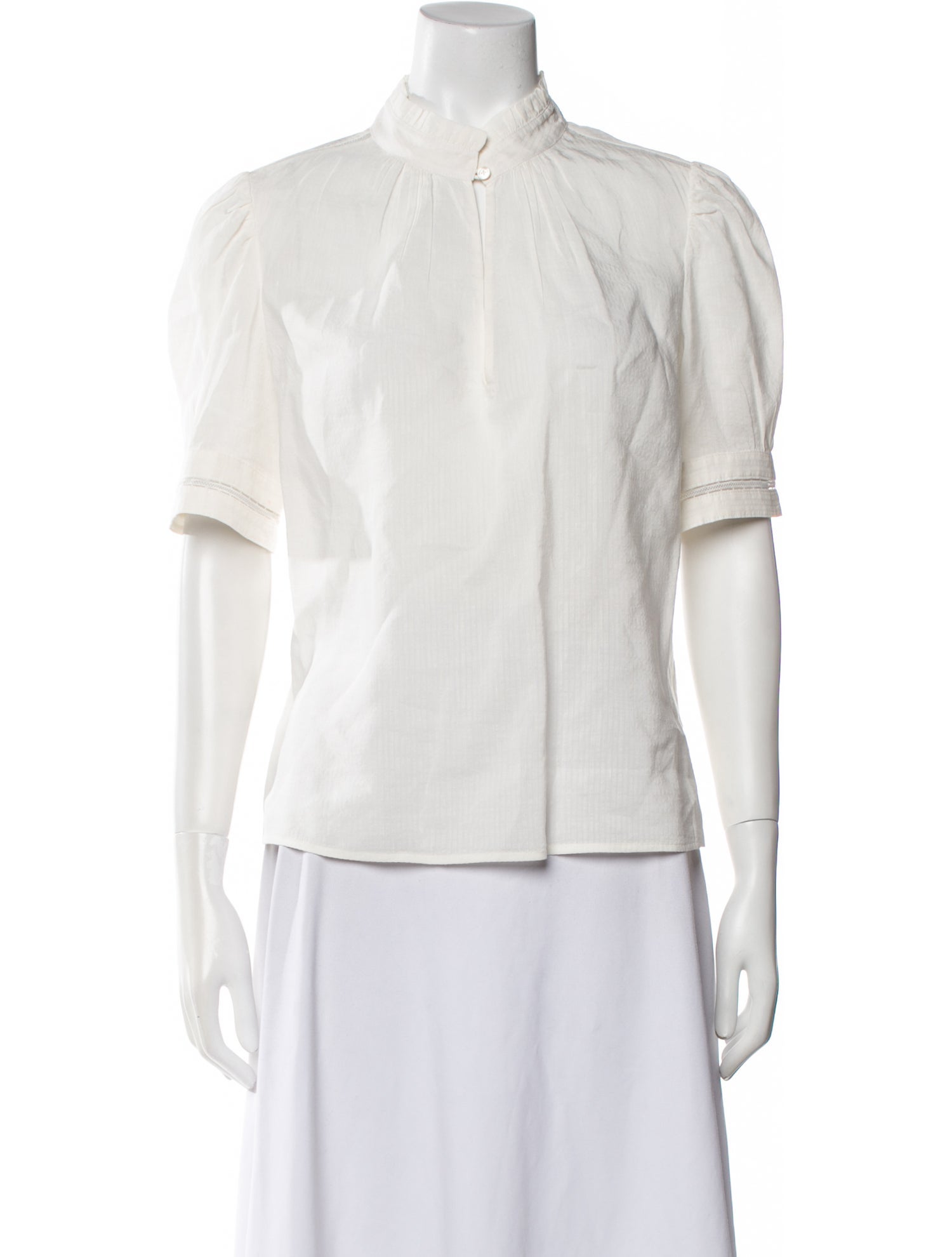 FRAME Linen Mock Neck Button-Up Top