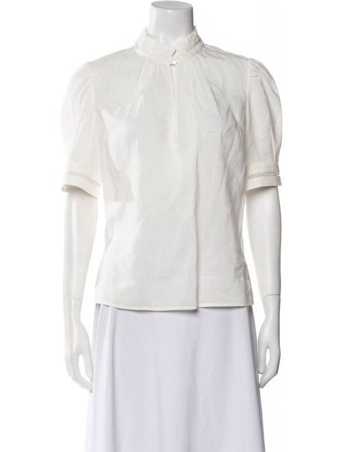 FRAME Linen Mock Neck Button-Up Top