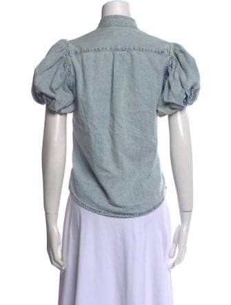 FRAME Mock Neck Short Sleeve Button-Up Top