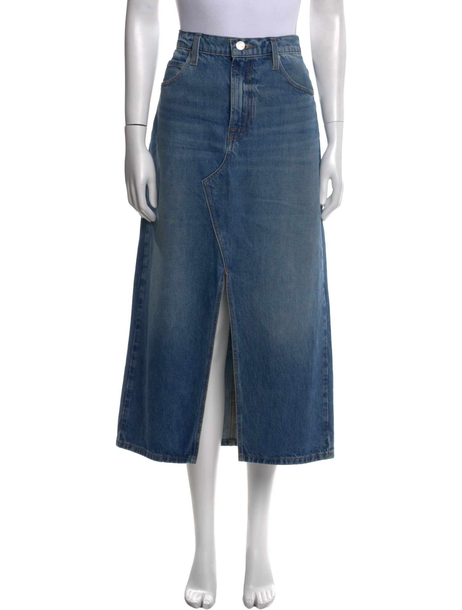 FRAME Raw-Edge Trim Midi Length Skirt