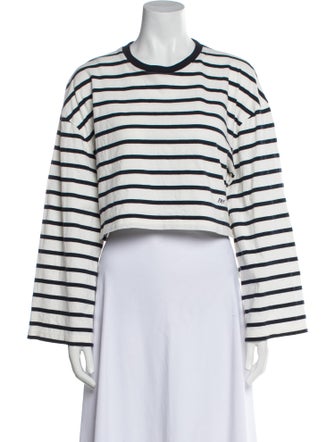 FRAME Striped Crew Neck Crop Top