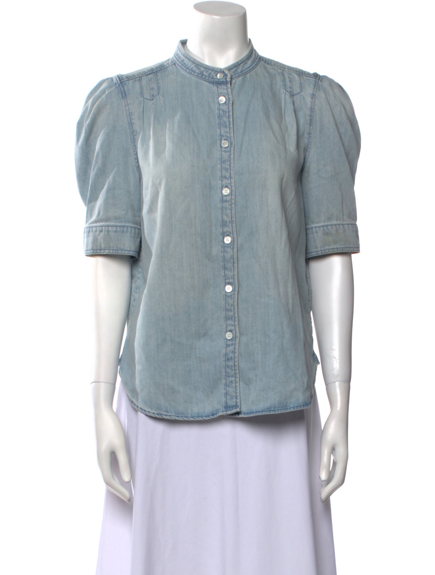 FRAME Mock Neck Short Sleeve Button-Up Top