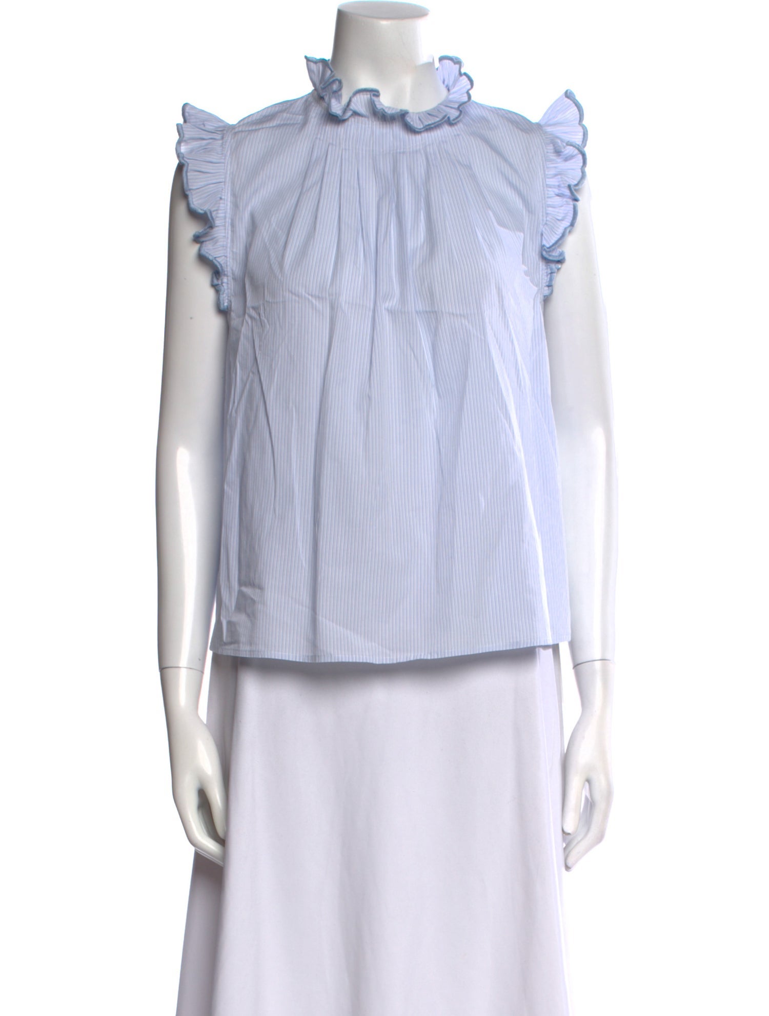 FRAME Striped Mock Neck Button-Up Top