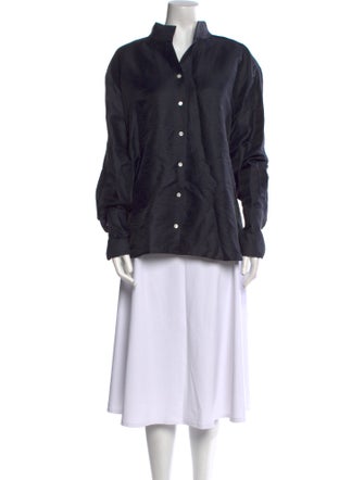 FRAME Linen Mock Neck Button-Up Top