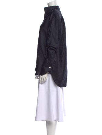 FRAME Linen Mock Neck Button-Up Top