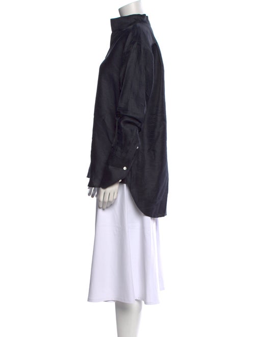 FRAME Linen Mock Neck Button-Up Top