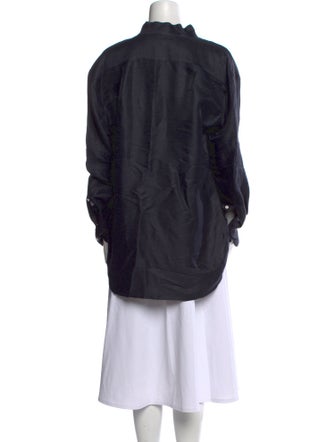 FRAME Linen Mock Neck Button-Up Top