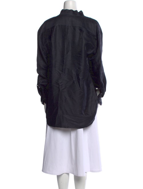 FRAME Linen Mock Neck Button-Up Top