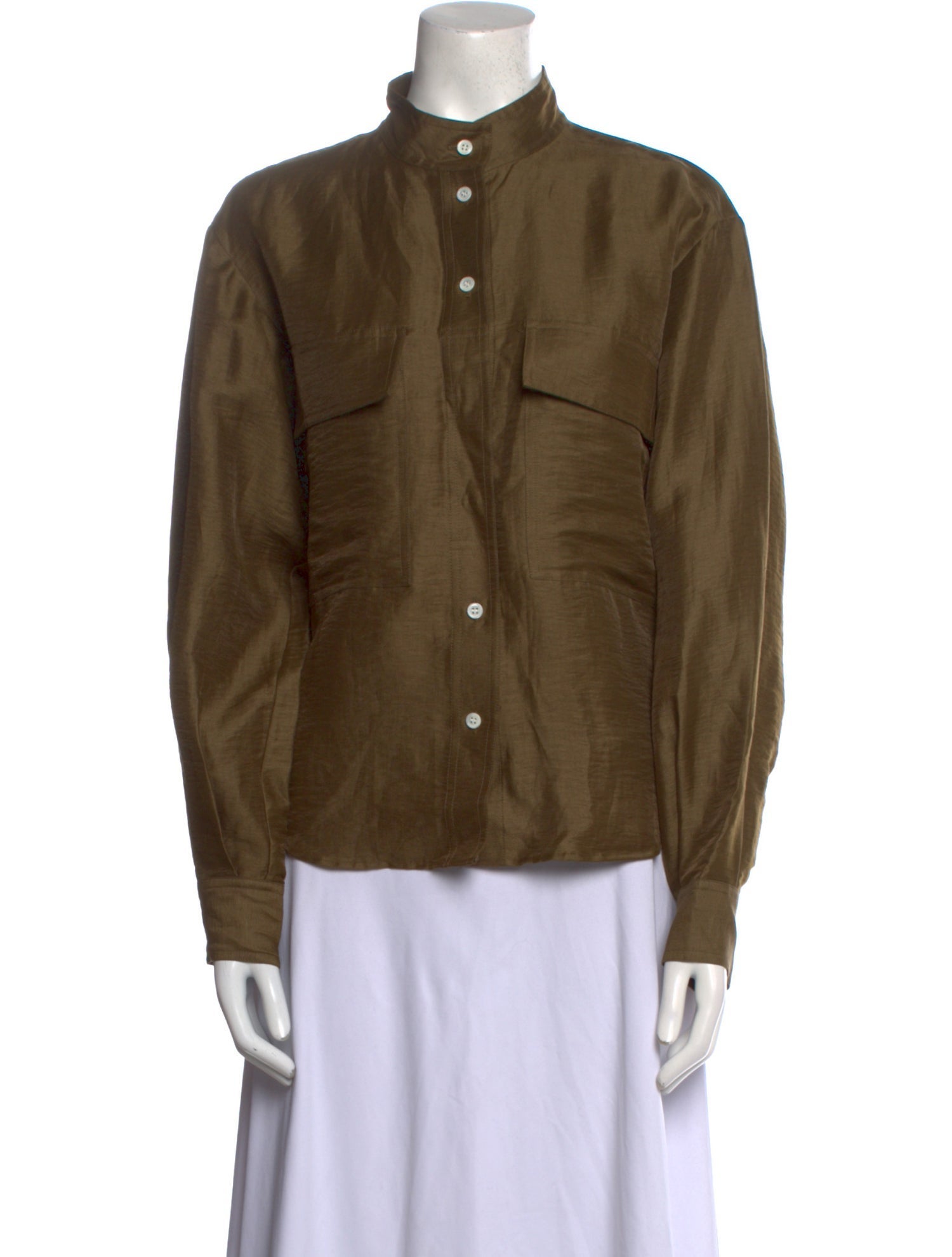 FRAME Linen Mock Neck Button-Up Top w/ Tags