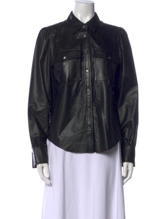 FRAME Leather Long Sleeve Button-Up Top