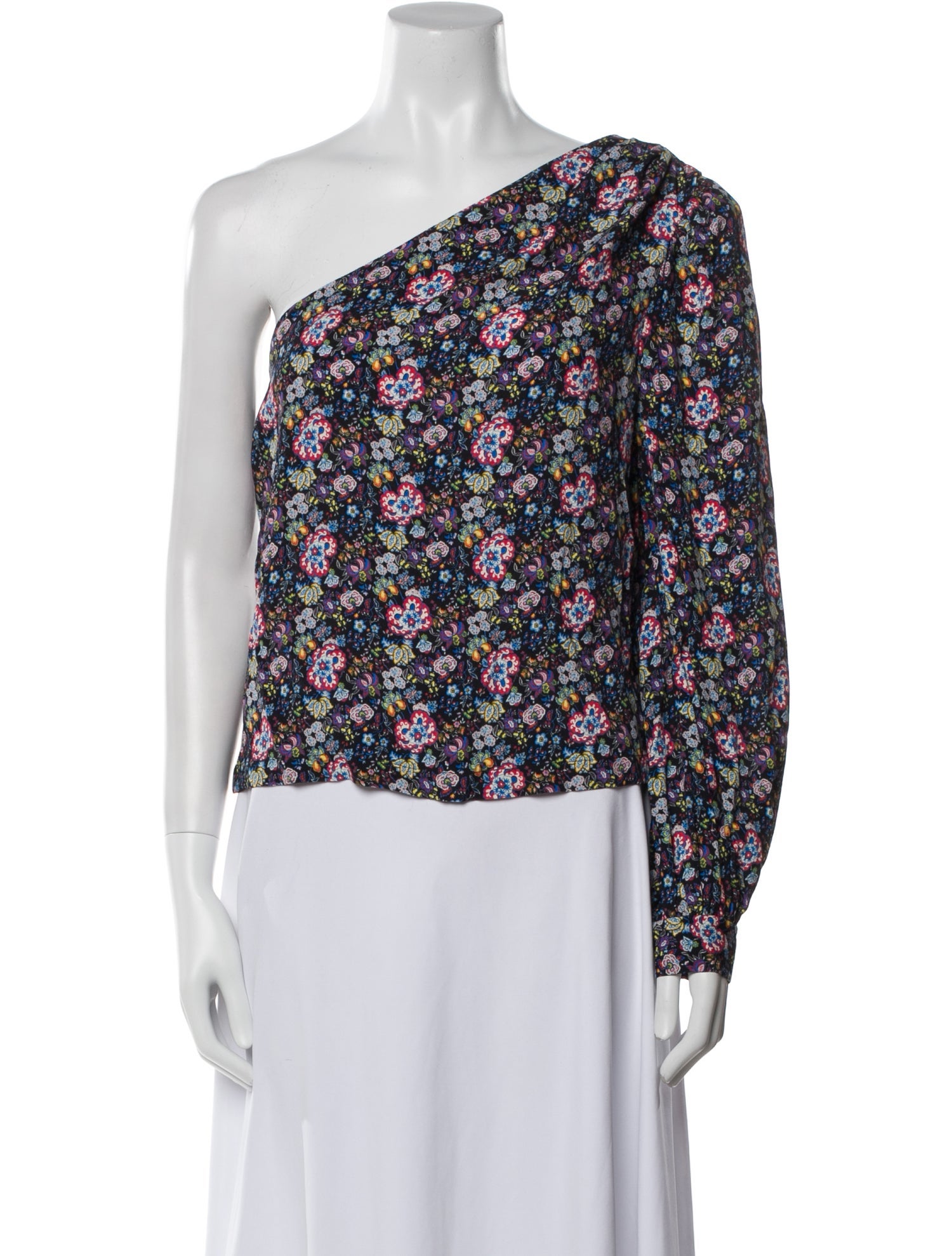 FRAME Floral Print One-Shoulder Blouse