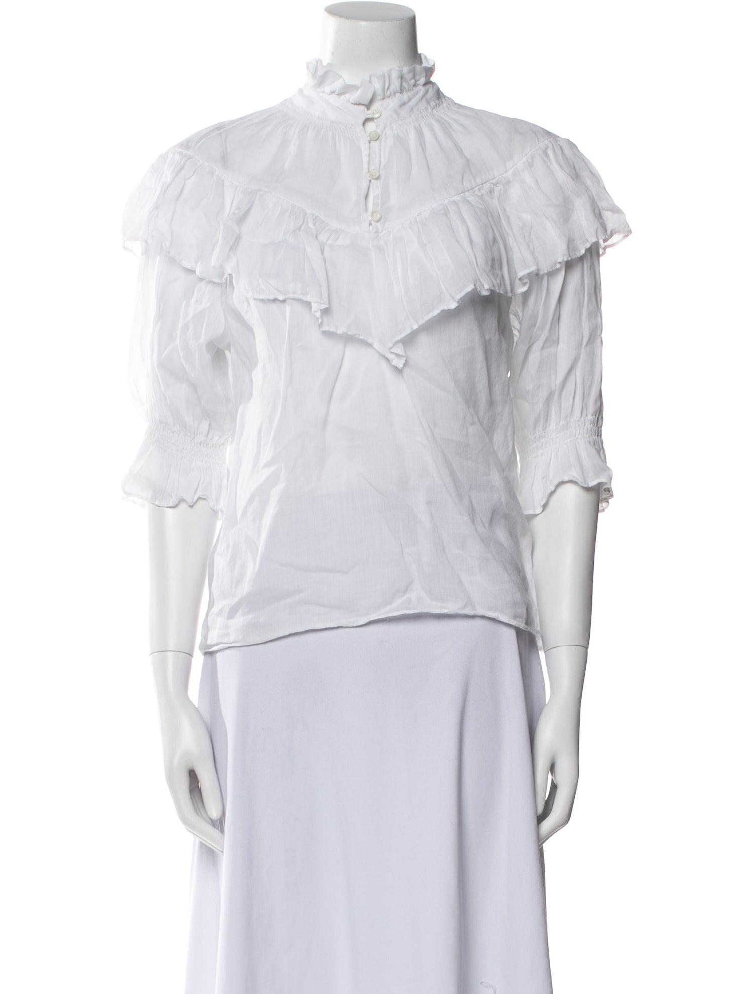 FRAME Mock Neck Three-Quarter Sleeve Blouse