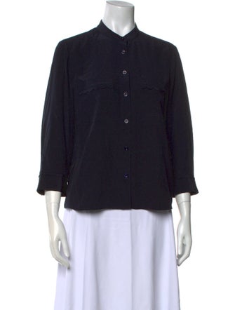 FRAME Silk Three-Quarter Sleeve Button-Up Top