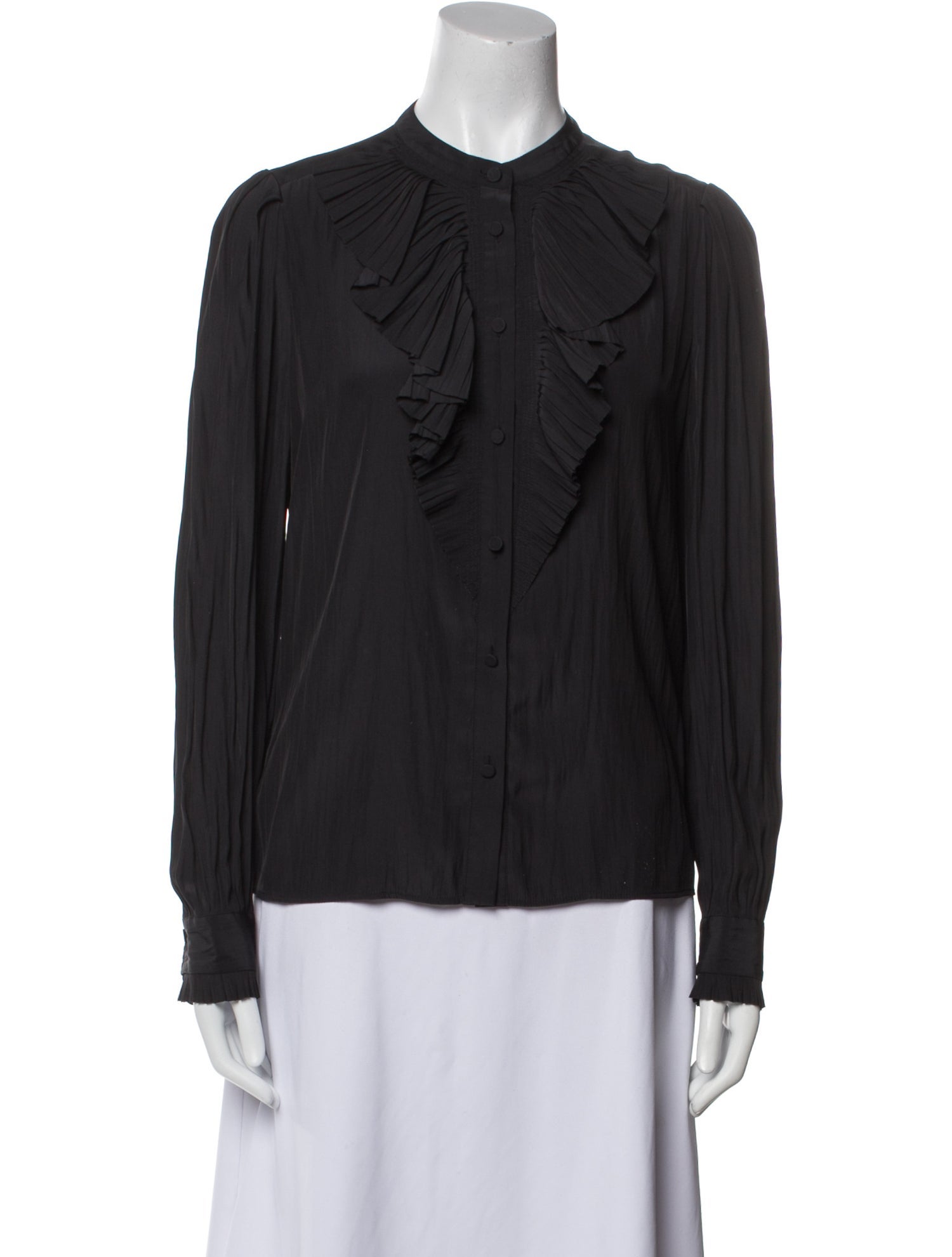 FRAME Mock Neck Long Sleeve Button-Up Top