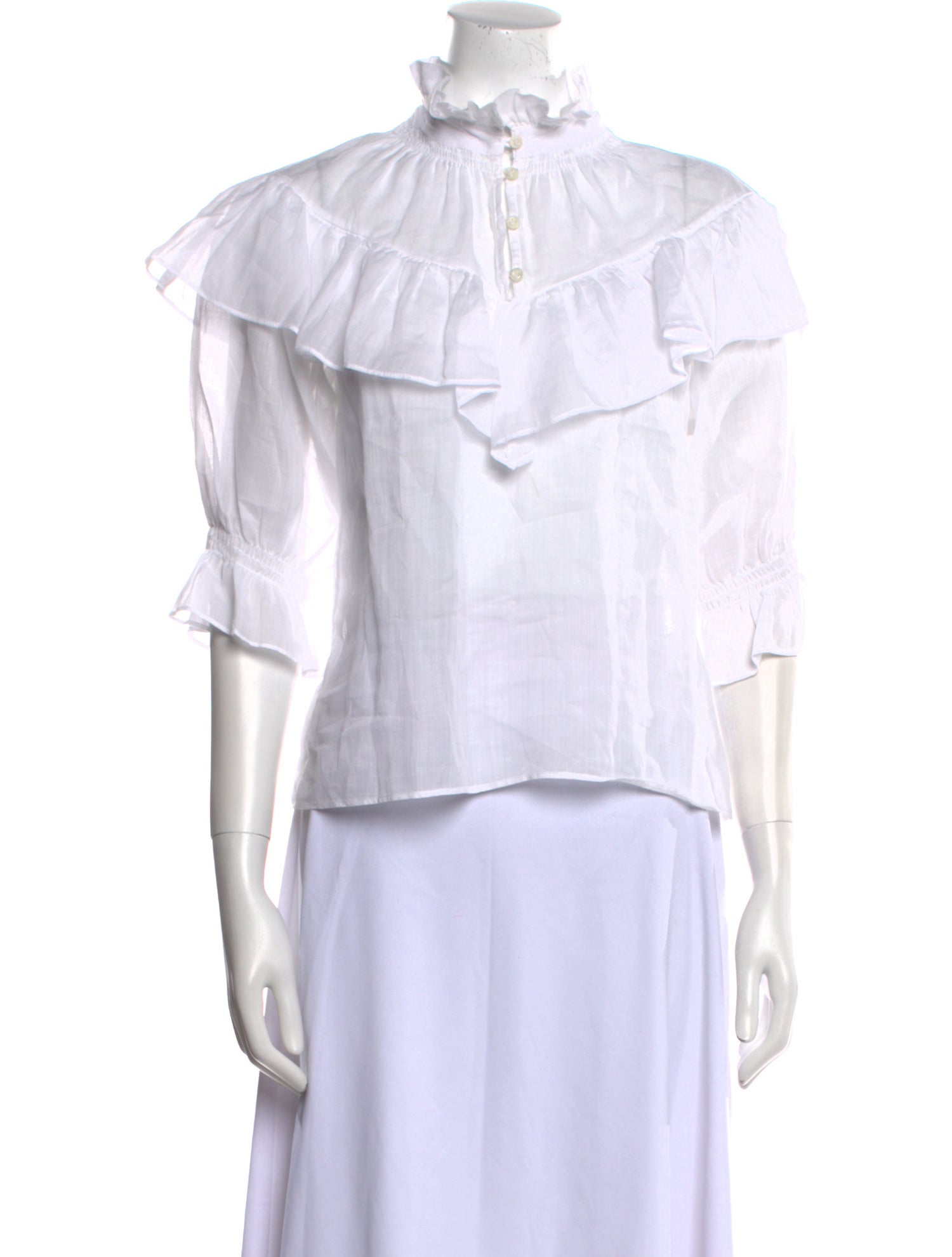 FRAME Mock Neck Three-Quarter Sleeve Blouse