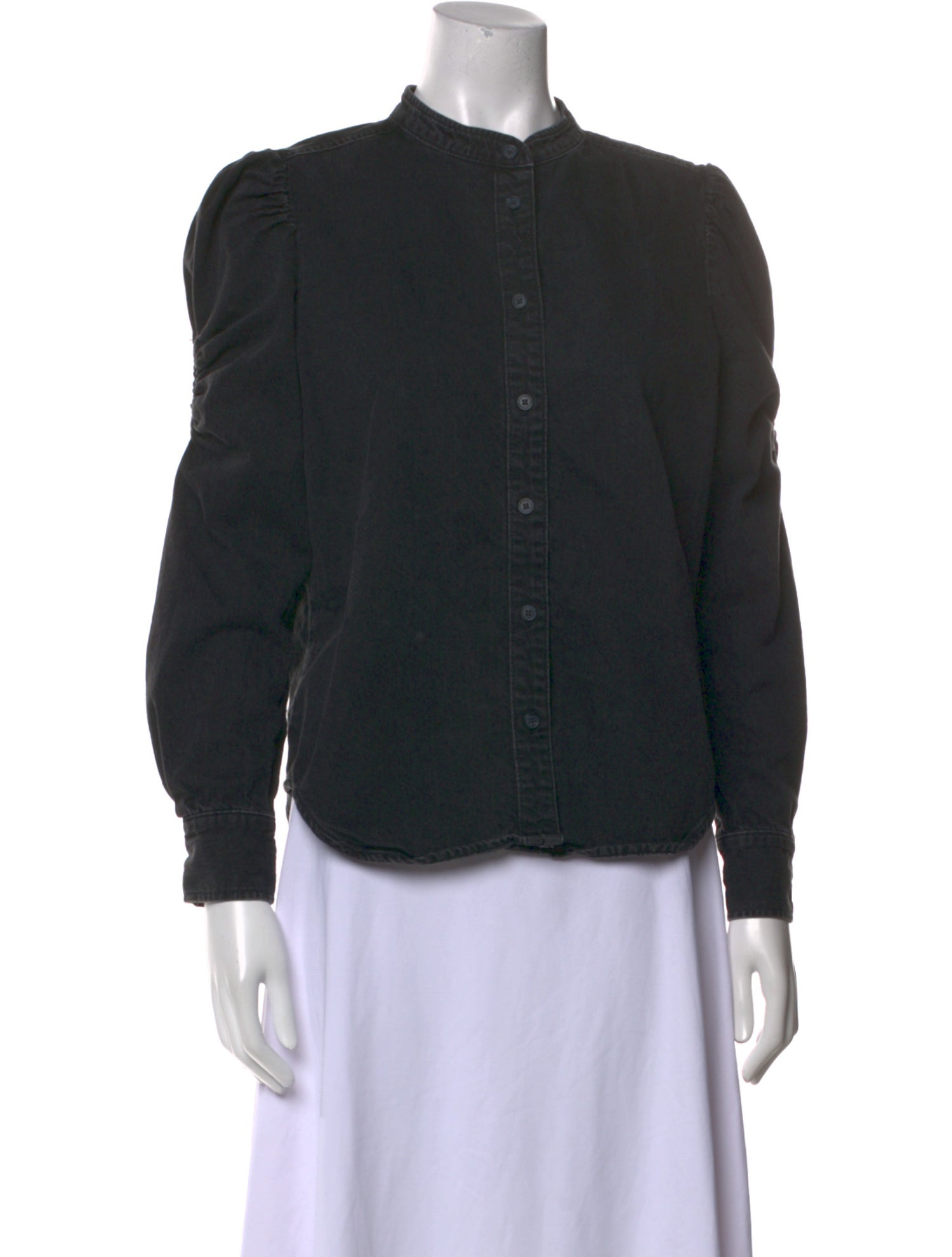 FRAME Mock Neck Long Sleeve Button-Up Top