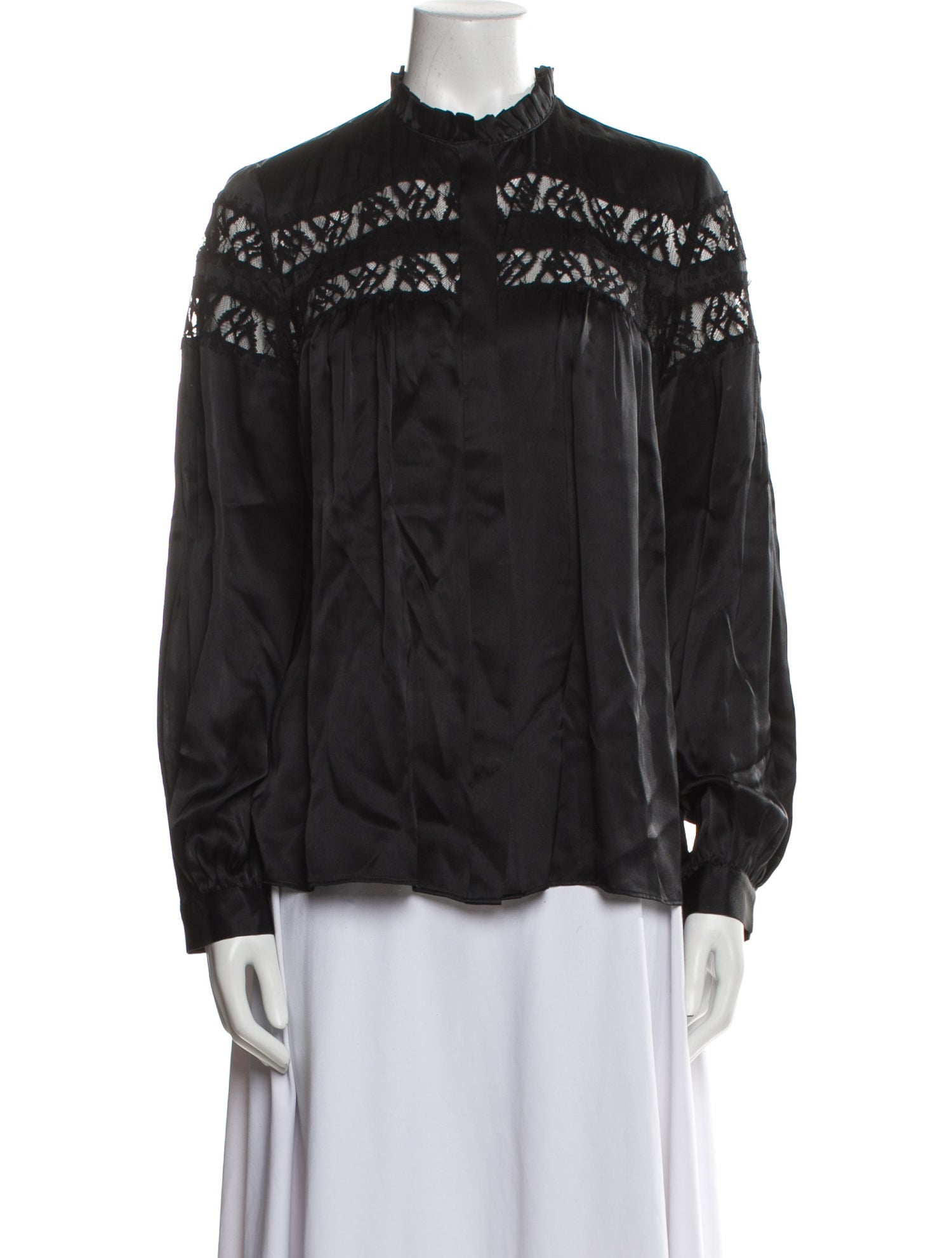 FRAME Silk Mock Neck Button-Up Top