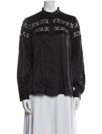 FRAME Silk Mock Neck Button-Up Top