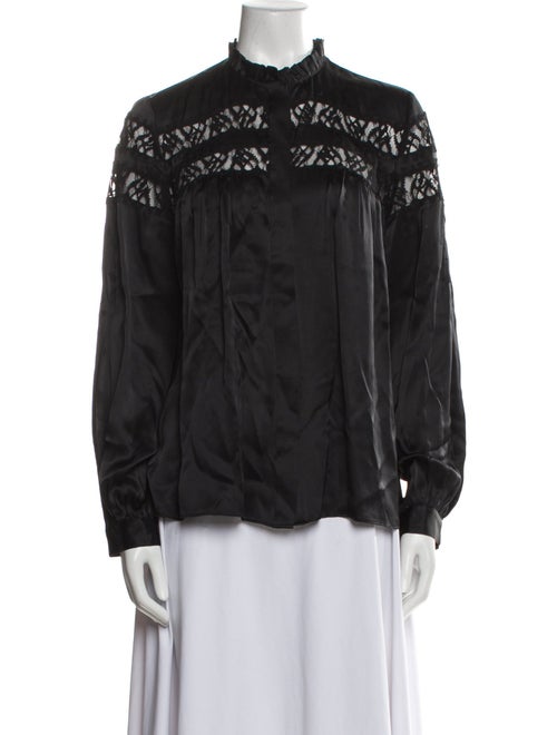 FRAME Silk Mock Neck Button-Up Top