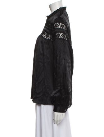 FRAME Silk Mock Neck Button-Up Top