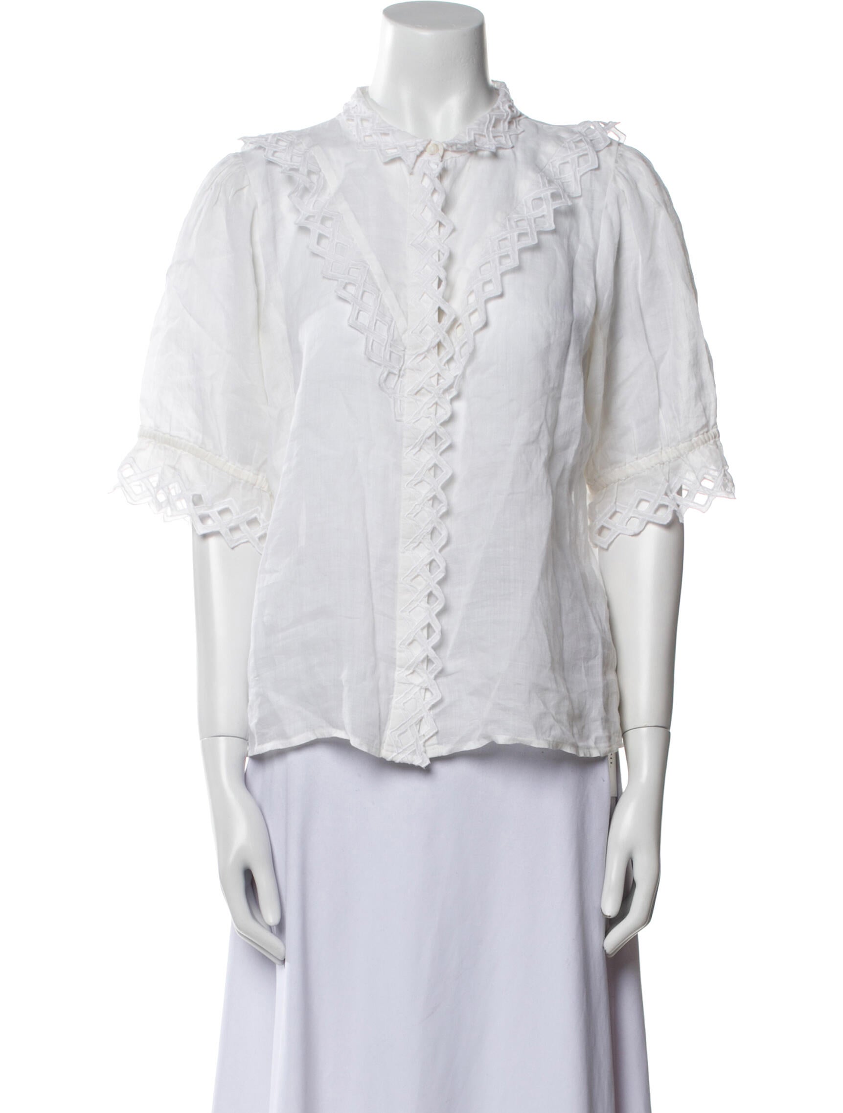 FRAME Three-Quarter Sleeve Button-Up Top