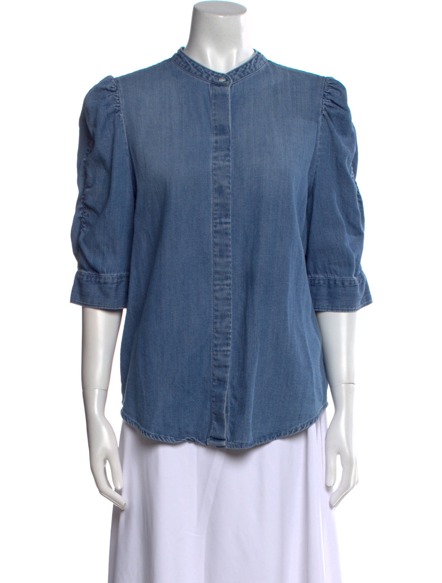 FRAME Mock Neck Three-Quarter Sleeve Button-Up Top