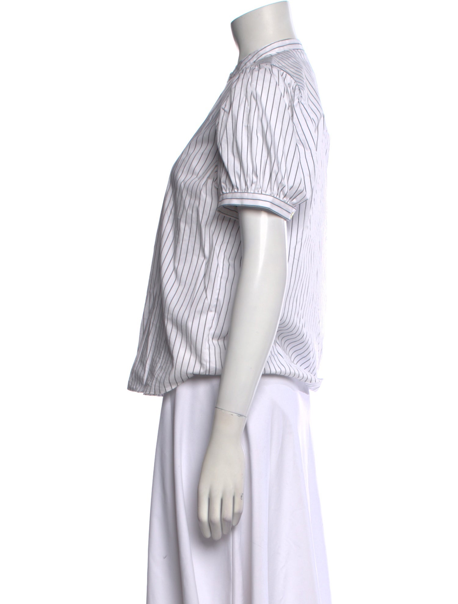 FRAME Striped Mock Neck Button-Up Top