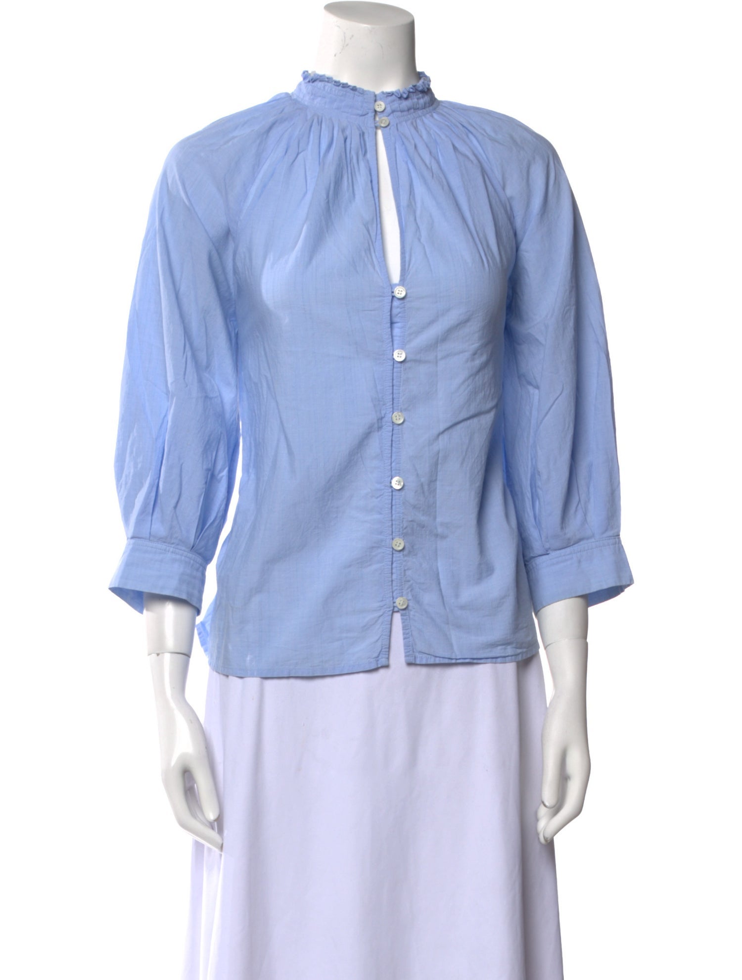 FRAME Mock Neck Three-Quarter Sleeve Polo