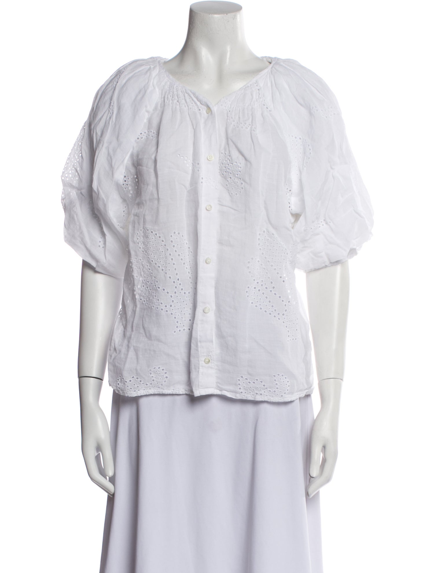 FRAME V-Neck Three-Quarter Sleeve Button-Up Top